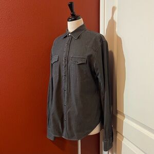 Officine Generale Men’s Felix Slate Gray Denim Pearl Snap Western Sport Shirt